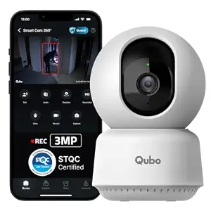 Qubo Smart Cam 360° 3MP | No SD Card Required, Records Directly on Cloud | 2026 Edition - by Hero Group | STQC Certified | AI Person Detection | Intruder Alarm | Night Vision | Two-Way Talk