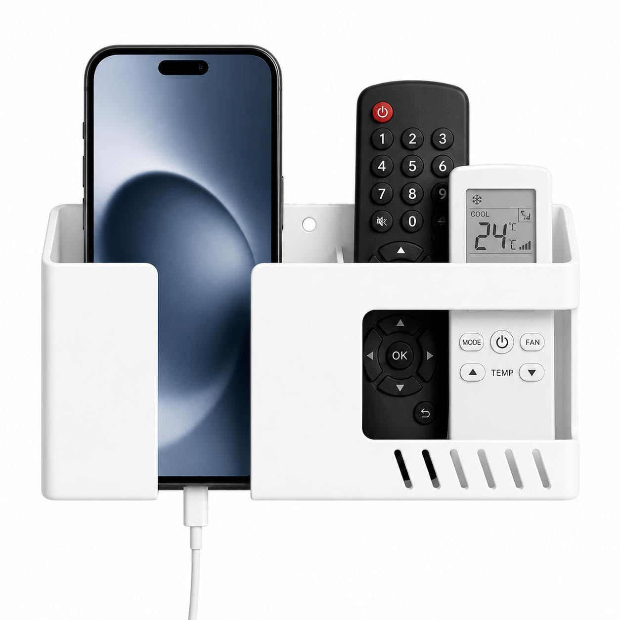 WALLVIEW TECH Wall Mobile Holder Multi-Purpose Mobile Stand For Wall Remote Holder&Mobile Charging Stand,Wall Phone Holder Kitchen Organizer Rack Wall Mounted Useful Gadget For Smartphones -(White)