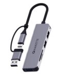 Amkette Type A+C 5 in 1 USB Hub 3.0, Upto 5GBPS DataTransfer Speed,Dedicated Card Reader&Micro SD Slot, Universally Compatible with All USB,Speaker,Laptop,Hard Drive,15cm Cable