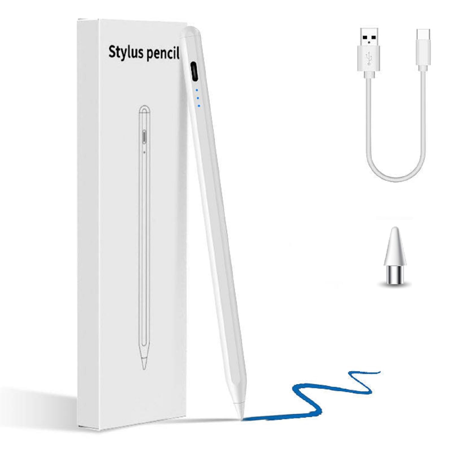 Universal Stylus Pen for Touchscreens, Rechargeable Fine Tip Digital Pen for Writing, Drawing & Note-Taking, Works with Compatible ipad & Android and iOS Devices (White)