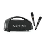 Lenyes S873 Bluetooth Karaoke Party Speaker, 400W Peak Power, 2 Wireless UHF Mics, 30000mAh Battery, 60W Fast Charging, IPX6 Waterproof, TWS, RGB Lights, Guitar Input, Lenyes Audio App Control (Black)
