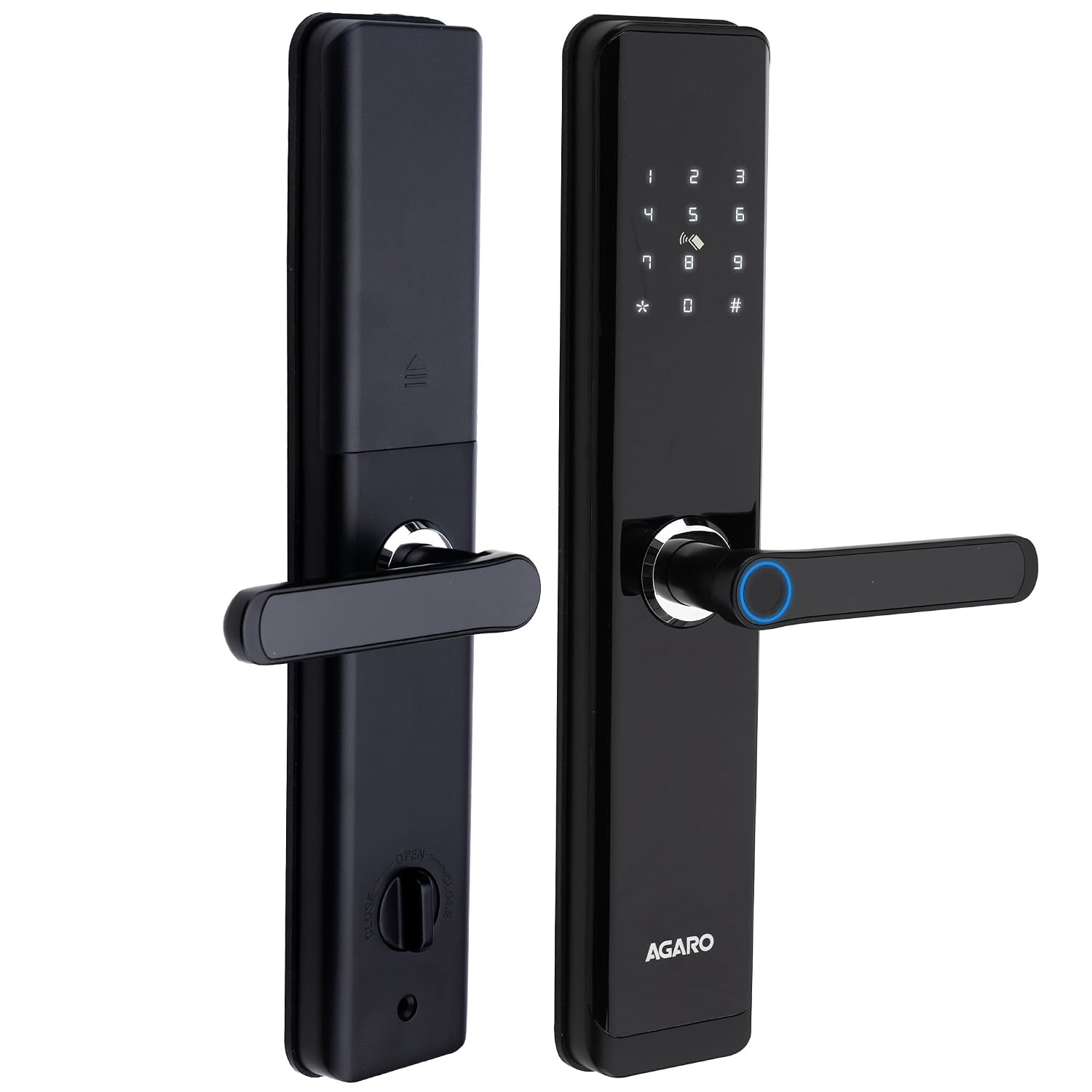 AGARO Royal Smart Door Lock with Handle, Auto Lock, Unlock with Finger Print/RFID Card/PIN Access/App with Bluetooth/Manual Key Access, Digital Door Lock, Anti-Theft Lock, Home Safety, Black
