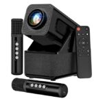 Drumstone Smart Projector & Karaoke System with Dual Microphones, 20W Soundbar, Native 1080P, 4K Support, Wireless Connectivity & Stand