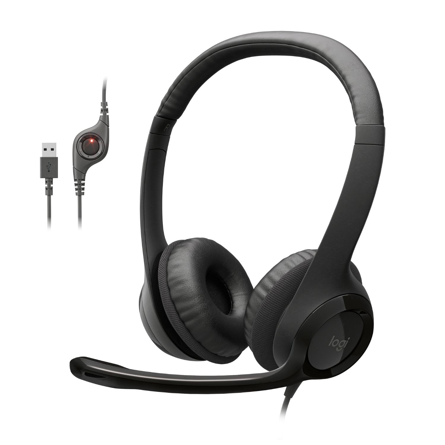 Logitech H390 Wired Headset for PC/Laptop, Stereo Headphones with Noise Cancelling Microphone, USB-A, in-Line Controls, Works with Chromebook - Graphite