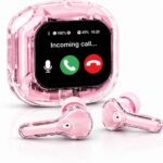 AIRMAX Screen TWS, Smart Touch Display True Wireless Buds, BT5.4 with Low Latency Gaming Mode, Type-C Fast Charging, Spatial Audio, 4 Mics ENC for Clear Calling, EQ Mode (Pink)