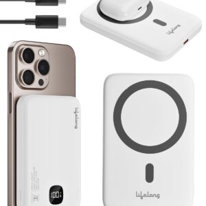 Lifelong Electronics MagSafe Wireless & Wired 10000mAH Power Bank | Fast Charging Powerbank for iPhone, Android & All Qi Devices | Digital Display & Strong Magnet Hold | Magnetic Ring & Cable Included