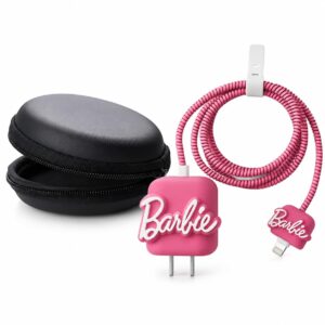 JAMPOD for iPhone Charger Protector Case 18W/20W with Carry Black Case Combo Set 5 in 1 Silicone, 3D Cute Kawaii Aesthetic Charger Protective Design for Apple Chargers Only - Barbie