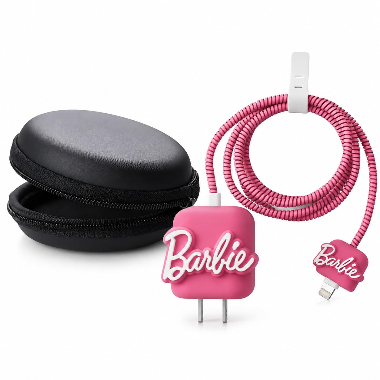 JAMPOD for iPhone Charger Protector Case 18W/20W with Carry Black Case Combo Set 5 in 1 Silicone, 3D Cute Kawaii Aesthetic Charger Protective Design for Apple Chargers Only - Barbie