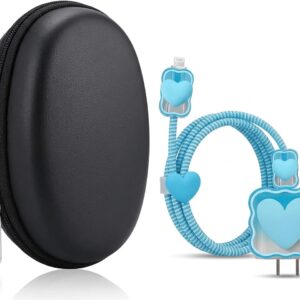 JAMPOD for iPhone Charger Protector Case 18W/20W with Carry Black Case Combo Set 5 in 1 Silicone, 3D Cute Kawaii Aesthetic Charger Protective Design for Apple Chargers Only - Skyheart