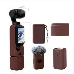 Case for DJI Osmo Pocket 3/Xtra Muse Camera, Soft Silicone Protective Case, Anti-Scratch, Slim Fit Skin with mic Cover and Screen Protector Accessories for Osmo Pocket 3/Xtra Muse (Brown)