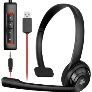 NUBWO HW02 USB Headset with Microphone Noise Cancelling & Audio Controls, Over-The-Head Computer Headphone for PC, Super Light, Ultra Comfort (Orange)