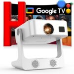 Outdoor Projector 4K [Built-in Google TV/180? Rotating Stand/Voice Control/E-Focus], Sovboi Smart Film Projector with WiFi6 and Bluetooth, 2500 Brightness, Portable Projector for 10,000+