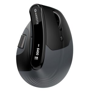 Amkette XS Natural Plus Programmable Vertical Wireless Mouse/Bluetooth Mouse, OLED Display Side Scroll, 6400DPI, 2.4G+3?BT+Wired, 7 Button, Rechargeable, 6400DPI, Web Software, 1000Hz, 2Yrs Warranty