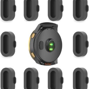 Dust Plug Compatible with Garmin Forerunner 70/170/165/965/970/570/265/255/945, Fenix 9/9 Pro/8/7/7X/6/6X Pro/5/5X, Instinct 3/2/2X, Venu 4/3/2 Silicone Charger Port Protector 10 Pack, Black
