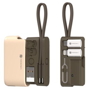 Portronics Snapcase Ultra Multifunctional 8-in-1 Cable & tool Kit, 60W Fast Charging, USB-A, Type-C to Type C, 8-Pin & Micro Adapters, SIM & Micro SD Holder, High-Speed Data transfer, Beige
