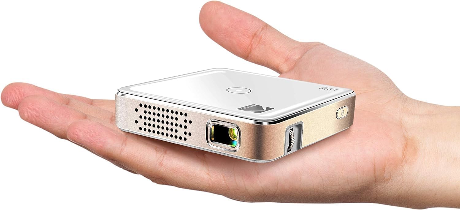 Kodak Ultra Mini Portable Projector - 1080p HD LED DLP Silver Rechargeable Pico Projector, 80" Display, Built-in Speaker, HDMI USB Micro SD, Compatible with iPhone iPad Android