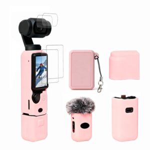 Case for DJI Osmo Pocket 3/Xtra Muse Camera, Soft Silicone Protective Case, Slim Fit Skin with mic Cover and Screen Protector Accessories for Osmo Pocket 3/Xtra Muse,Anti-Scratch (Pink)