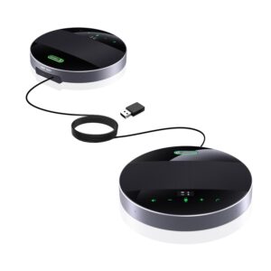 TONGVEO 2-in-1 Conference Speaker and Microphone, Daisy Chain Wireless Bluetooth Speakerphone with 360? omnidirectional mics USB/Dongle/Bluetooth Connection 18H Talk Time for 15-30 People Meeting
