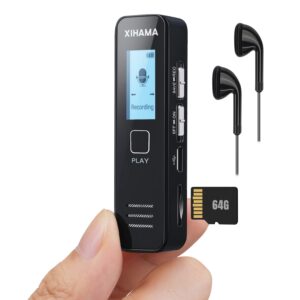 xihama 64GB Mini Voice Recorder, Digtal Voice Recorder Spy Hidden Pocket Tape Recorder with Playback for Lectures, Meetings, XIHAMA 4608 Hours Handheld Audio Recorder with Microphone (XIHAMAVR01)