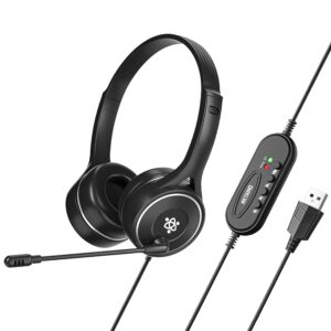 Metaind Meta_MT30 USB Headset with Noise Cancelling Microphone | Wired Headphones for PC Laptop Desktop | Adjustable Mic for Call Center Office | Teams Zoom Meetings