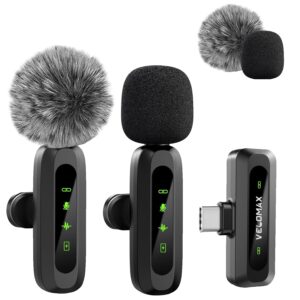 VELOMAX Mic for YouTube Wireless - Ultra-Clear Noise Reduction, 30M Stable Connection, Zero Latency, Plug & Play, Perfect Wireless mic for Youtubers Creators