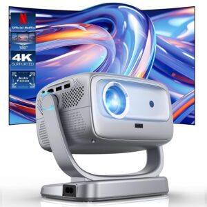 Projector with WiFi and Bluetooth Portable Outdoor: [Auto Focus&Keystone/360? Stand] Smart TV 4K Movie Projector with Apps Netflix Licensed 50%Zoom 700ANSI 3D DoIby Audio Android Home Camping Ceiling