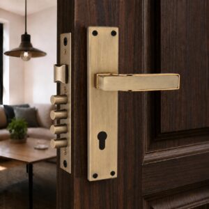 Mortise Door Handle Set (ZMH 3024 ZINC Metal) Size 10" with Bullet Lock Body & 60MM OSK Cylinder with Ultra Key Brass (Gold Antique Finish) Pack of 1 Set,