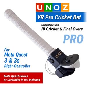 UNOZ VR Pro Cricket Bat Mount for Meta Quest 3 & 3s (Right Controller) | Works with IB Cricket & Final Overs | Ergonomic Design, Easy to Mount with Safety Strap. (Meta Quest Headset and Controllers Not Included, Grip Style & Color may vary)