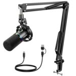 MAONO XLR/USB Dynamic Microphone for Gaming PC, RGB Podcast Mic for YouTube with Software, Mute, Gain Knob, Volume Control, Boom Arm for YouTube Gaming, Singing, Recording, Streaming, PD200XS Black