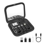 AGARO Snapcase 6-in-1 Multifunctional 60W Fast Charging Case, Built-in Type-C, USB-A, Lightning & Micro-USB Cables, Makeup Mirror, Phone Stand, Sim Storage, Sim Eject Pin, Travel Charging Kit, (Black)