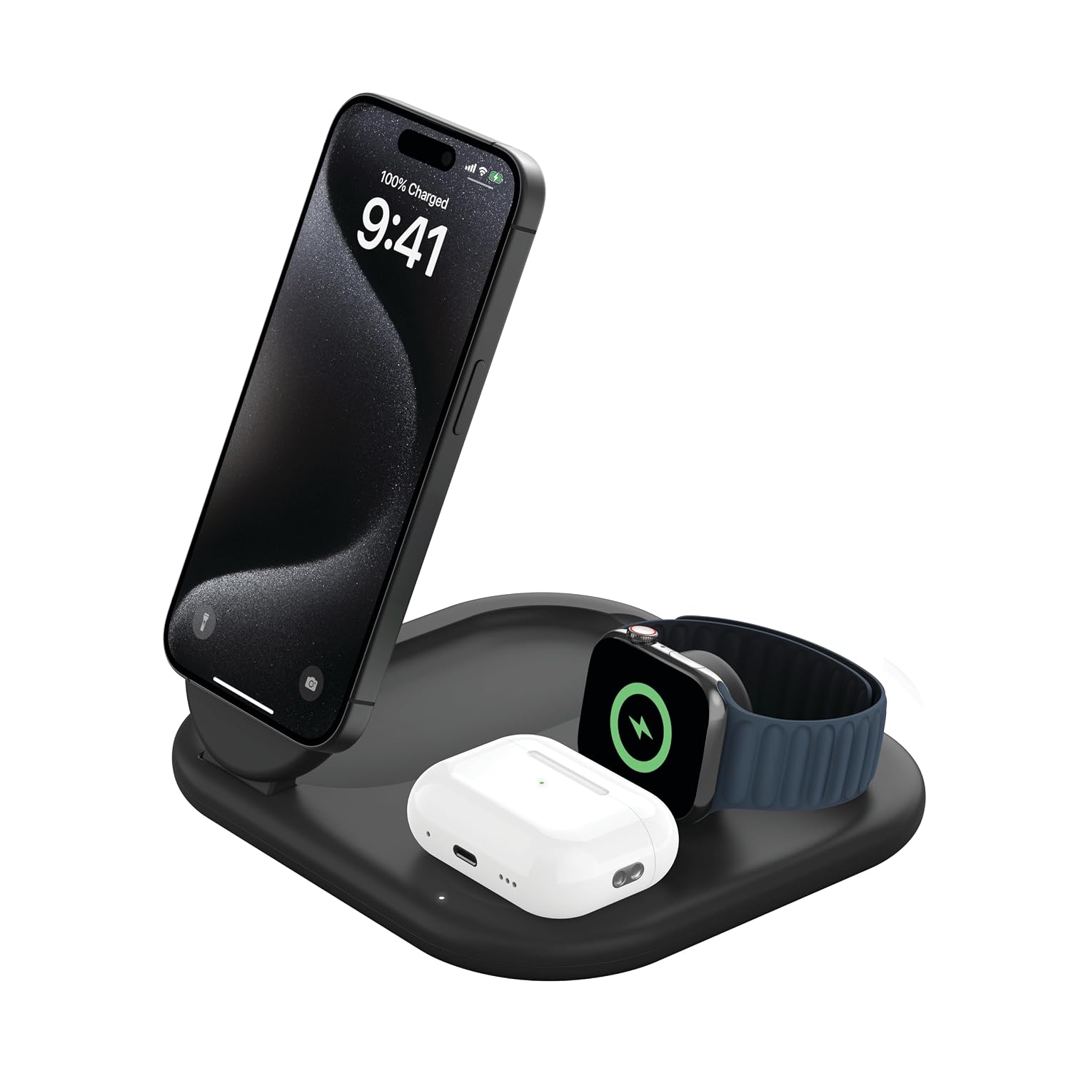 Belkin MagSafe Qi2 Wireless Charger | 3-in-1 Magnetic Foldable Charger with 15W | Fast Charger for iPhone 16, 15, Apple Watch, AirPods with Non-Slip Base | PSU Included | 36W Charger Included | Black