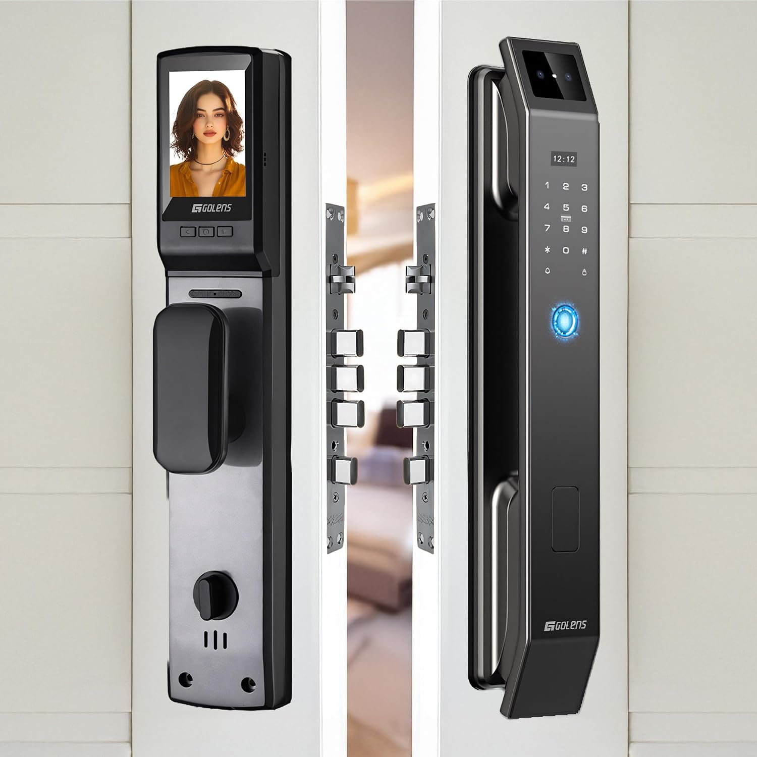 Golens X95 Luxury Smart Door Lock | 9 Ways Unlocking | 3D Face ID | Palm | Fingerprint | Mobile App | RFID Card | PIN | OTP, Mechanical Key, Temporary Password, Door Viewer, No Extra Gateway Required