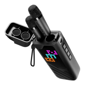 Zebronics Music Bomb X50 Bluetooth Speaker, 20W RMS, Up to 7h Playback, 4000mAh, Dual Wireless Mics + Holder, Karaoke & Voice Changer, 17 Animations LED Pixel Display, BT v5.3, TWS, Type-C (Black)