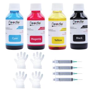 Needle 4x100gms Cartridge Refill Ink | Made in India | Compatible with Inkjet Printers | Easy Ink Refilling Solution (CMYK)