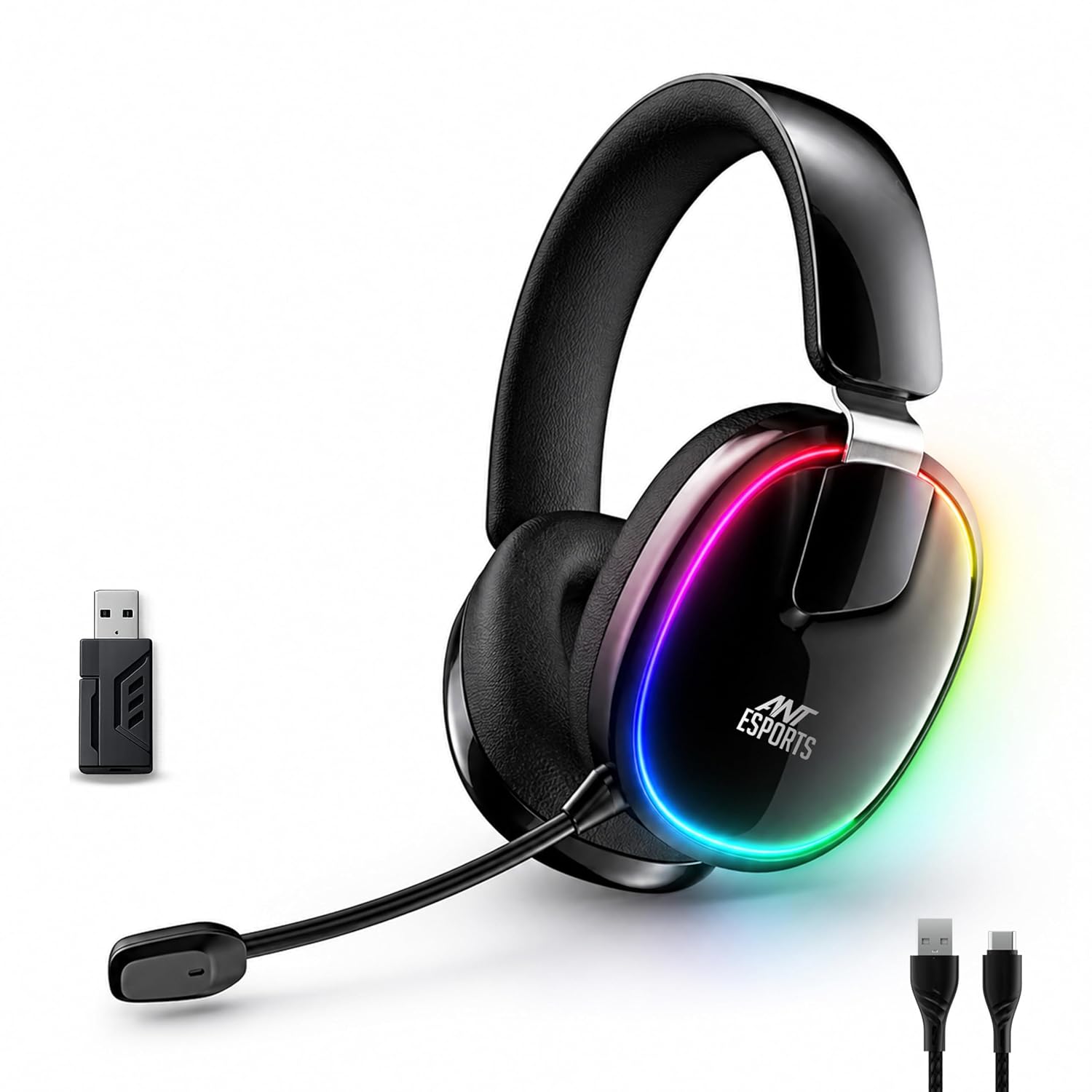 Ant Esports Stealth 30 Tri-Mode Wireless Gaming Headset |Bluetooth 5.4 | 2.4GHz | Wired|50mm Drivers Detachable Mic 1200mAh Battery Durable Frame Over Ear Headphone PC PS5 PS4 Xbox Mobile Laptop Black