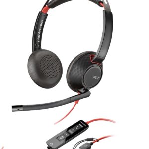 Plantronics Poly Blackwire 5220 Stereo USB-C On Ear Wired Headphones Headset +3.5mm Plug +USB-C/A Adapter