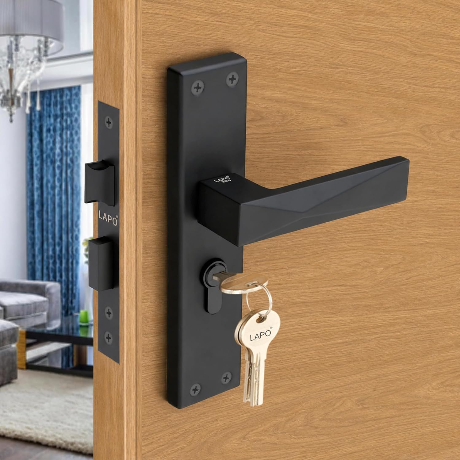LAPO Superior Mortise Lock Set for Main Door | 60mm Cylinder |Compact 45x45mm Lock Body | Fits with 30-50mm Door | 3 Brass Keys| Black Finish| Universal Left-Right Compatible| 3 Yrs Warranty | Cy-131