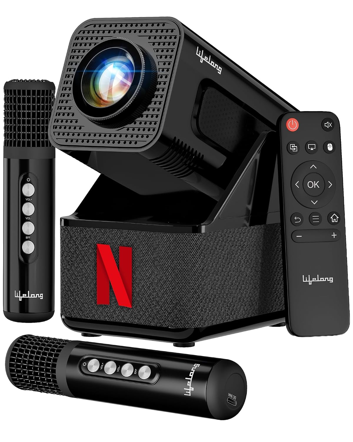 Lifelong Electronics ROAR Projector with 2 Mics | Booming 20W Speakers | Cricket Commentary, Karaoke Party & Room Cinema | 1080P & 4K Ultra HD Support | All Android OTT Apps | Ultra Bright 150? Screen