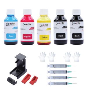Needle 5x100gms Cartridge Refill Ink | Made in India | Compatible with Inkjet Printers | Easy Ink Refilling Solution (CMYKK)