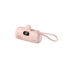 One Life VoltGo Power Bank, 5000mAh, 22.5W Fast Charging, Built-in Cables, LED Display, Black (Pink)