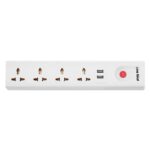 One Beat Extension Board with 4 Socket, 2 USB Ports, 2 Meter Power Cable, with Power Load 10 AMP, Fuse Protection (4 Socket + 2 USB Port)�