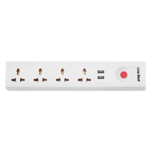 One Beat Extension Board with 4 Socket, 2 USB Ports, 2 Meter Power Cable, with Power Load 10 AMP, Fuse Protection (4 Socket + 2 USB Port)�