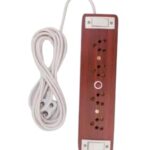 4 Pin Wooden Extension Board with 2 Individual Switches Mahogany