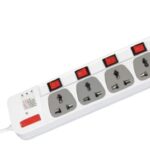 Generic Extension Board with 4 Sockets, 4 Switches, USB Ports, 5 Meter Cable, White