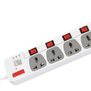 Generic Extension Board with 4 Sockets, 4 Switches, USB Ports, 5 Meter Cable, White