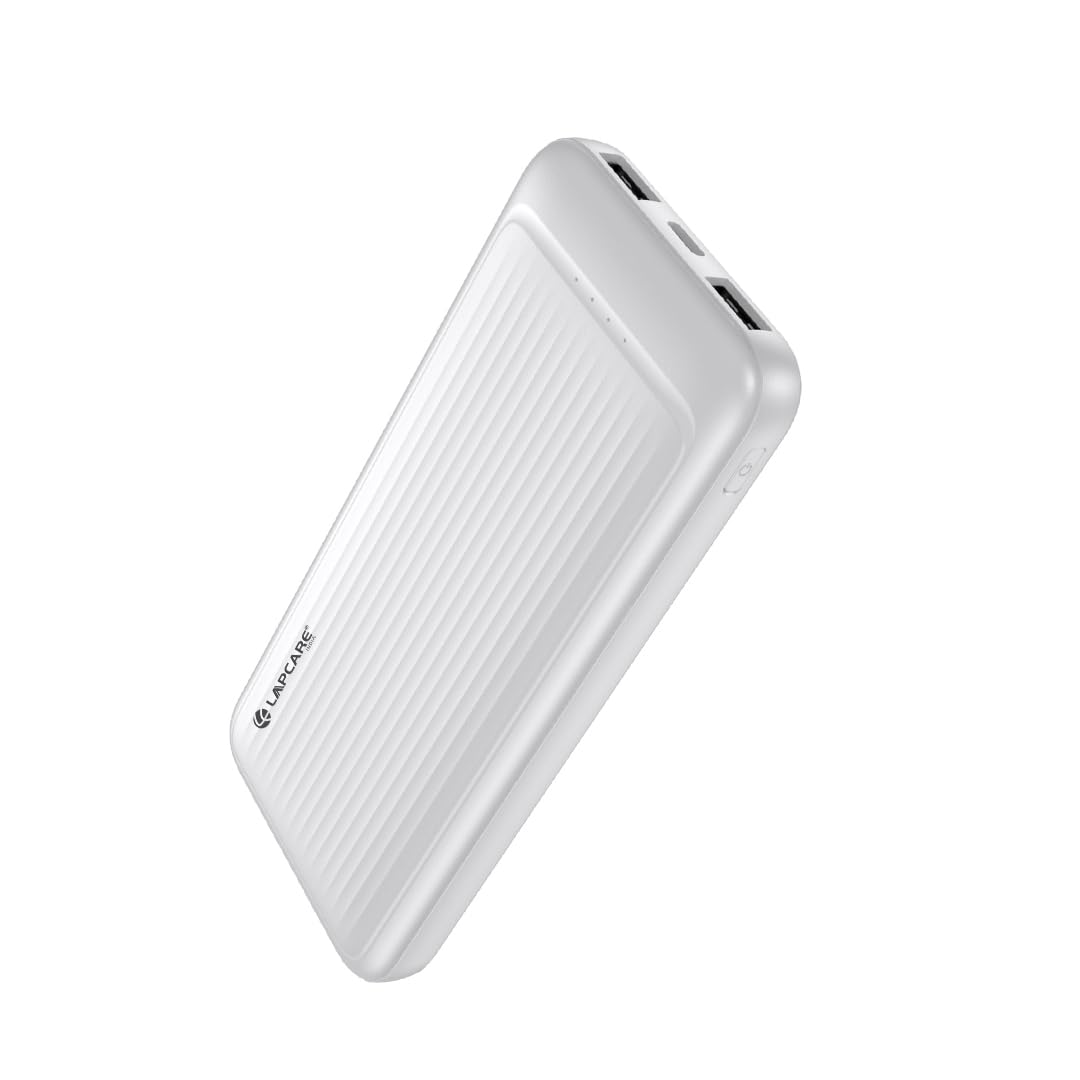 LAPCARE Pacer 10000mAh Power Bank 22.5W Fast Charging | Dual USB + Type-C Output | Compact Portable Charger with LED Indicator | Multi-Device Support (LOX-223) (White)