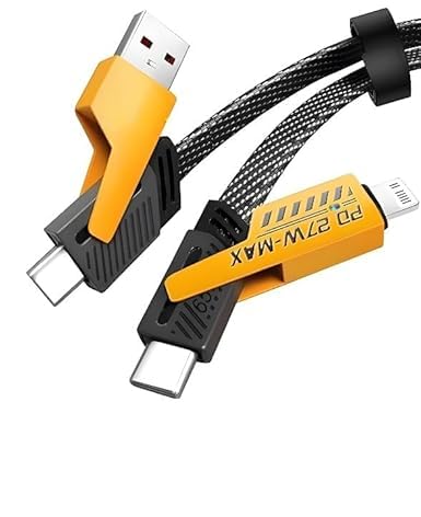 Multi-Function Fast Charging Cable, USB to Type-C, Data Transfer, Black and Yellow
