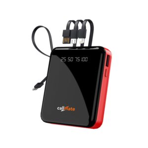 Callmate 10000mAh Power Bank,15W Fast Charging| Buit-in 3-in-1 Cables | 4 Output Ports and 2 Input | Digital Display | LED Torch| for iPhone, Smartphones & Other Devices (Red, Lithium Polymer)