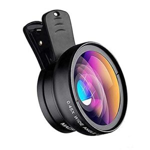 Mobile Camera Lens, 0.45X mm Super Wide Angle Lens, 15X Macro Lens, Clip-On 2 in 1 Professional for Lens Kit for TIK Tok, Vlog, YouTube, Reels Compatible with All Smartphones-(Black)