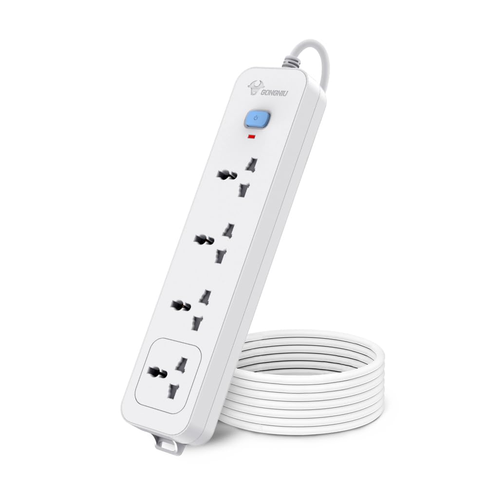 Gongniu (Formerly Bull) Extension Board; 4 Socket, 1 Switch, 3 M Wire, 250 Volts, Assorted
